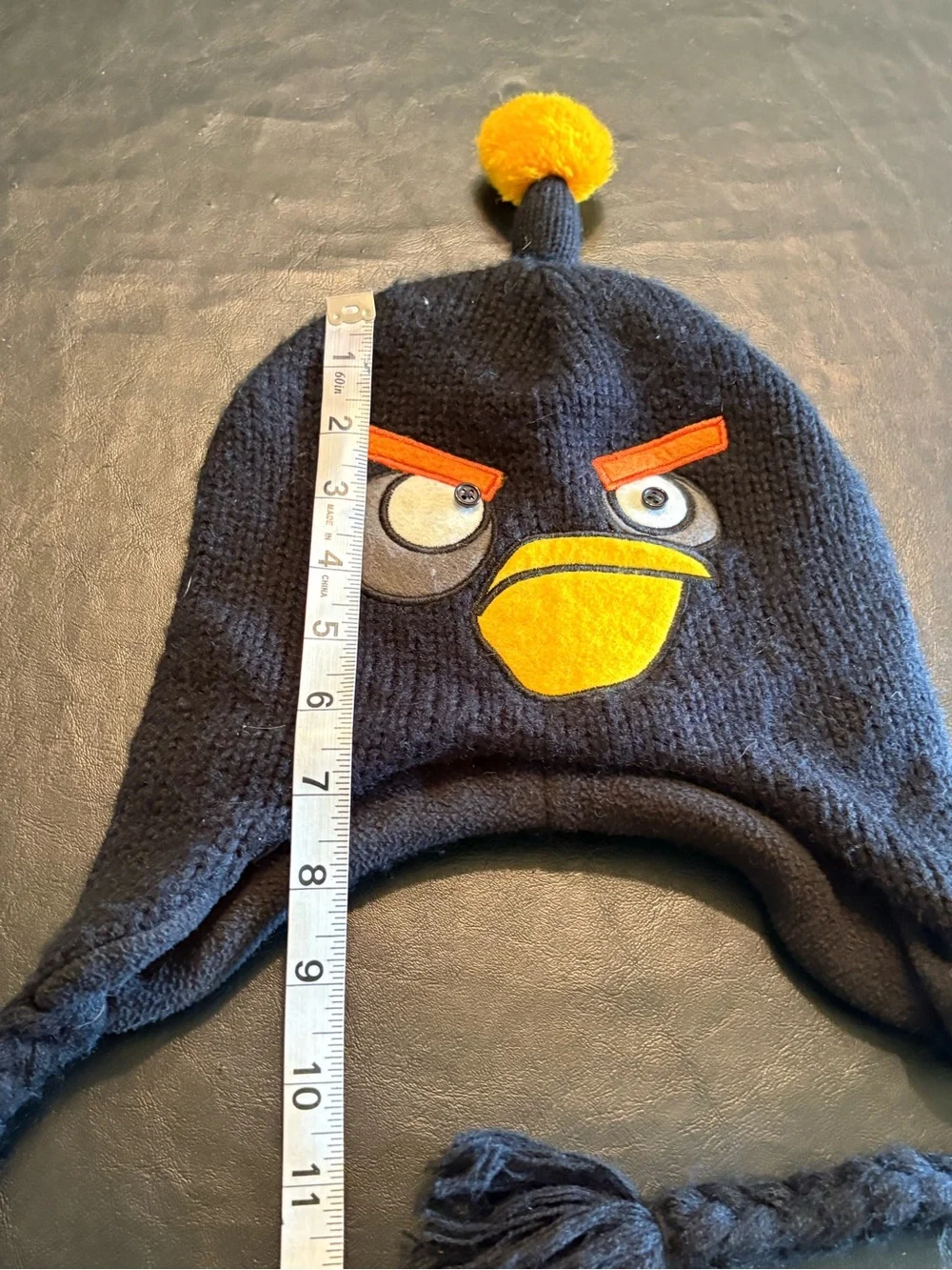 2011 Angry Birds Bomb Bird Black Knit Trapper Hat Ear Flap Rovio One Size